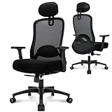 Milacyee Chaise Bureau Ergonomique, Fauteuil de Bureau à Réglables Appui tête, Accoudoirs, Réglage en Hauteur, Siège Bureau Ergonomique avec Fonction Bascule 90° 130°(Verrouillable) Roulement 150KG