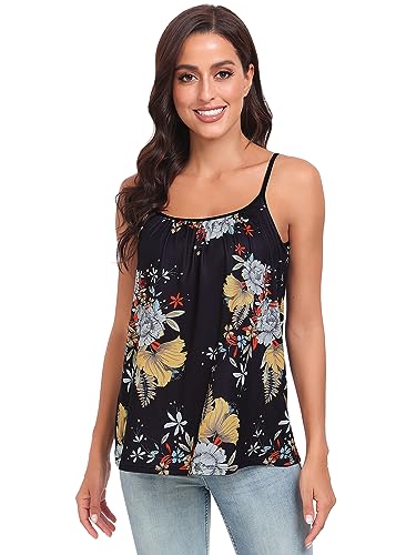 Image of Air Curvey Camisole for Women Bulid in Bra Casual Flowy Cami Adjustable Spaghetti Strap Tank Top Pleated Loose Fit S-XXXXL