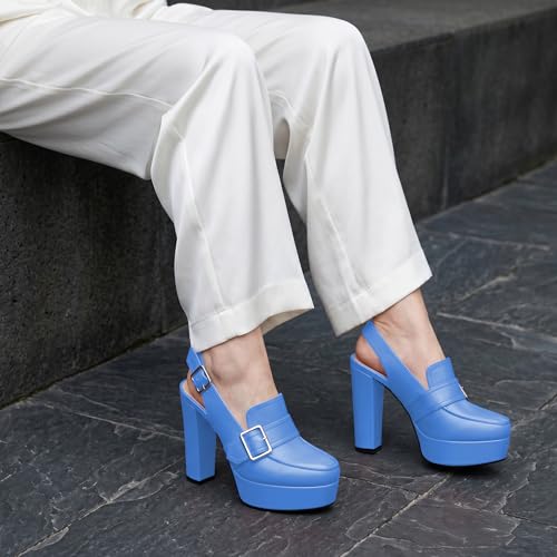 Image of Women's High Heel Loafers Platform Pumps Round Toe Heels Chunky Heel Pumps Stylish Comfortable 4.8 Inch Slingback Heels