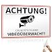 30x20cm Achtung Grundstück Wird Videoüberwachung Schild Aluminium