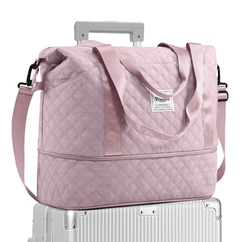 WONHOX Travel Duffel Bags for women, Expandable Weekender Overnight Carry On Bags Hospital Bag, Waterproof Duffle Gym Tote Bag with Trolley Sleeve Wet Pocket for men, Purple Set