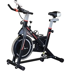 La Tienda En Casa Bicicleta Estática Plegable HOMCOM Bicicleta Estática Resistencia Ajustable Bicicleta Fitness Ciclo Indoor con Volante Inercia 8 kg Pantalla LCD con Pulsómetro Sillín y Manillar Ajustables Soporte para Tableta 103x48x115 cm
