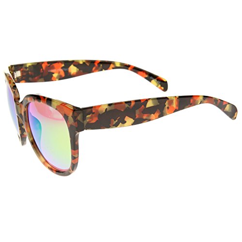 zeroUV Oversize Block Tortoise Thick Frame Mirror Lens Round Horn Rimmed Sunglasses 55mm3