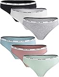 Kiench Teens Underwear Thongs Cotton Junior Girls' Hipster Panties Low Rise V Waist 6-Pack US S / 10-12 Years/Women Panty Size 4, Solid Color (Black & White & Grey & Blue & Green & Pink)