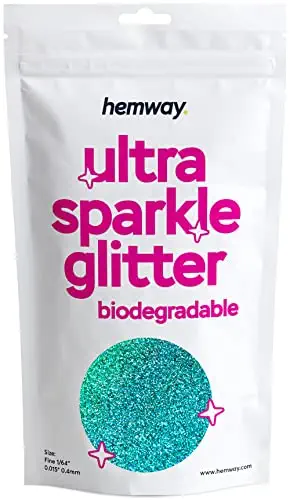 Hemway Eco Friendly Ultra Sparkle Glitter 100g / 3.5oz - Biodegradable Vegan Cosmetic Safe for Craft Face Hair Nail and Festival Makeup - Fine (1/64&#34; 0.015&#34; 0.4mm) - Turquoise Blue Holographic