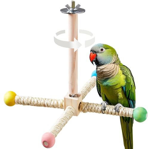 Image of Large Bird Perch Toy, Interactive Wooden 360 Spinning Cage Toy(L)