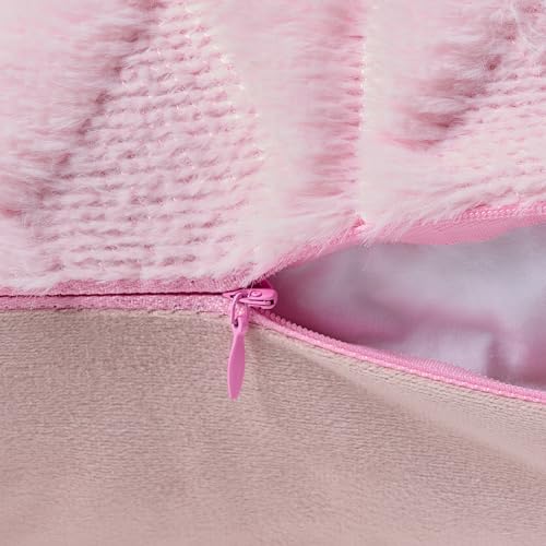 Volcanics Pack of 2 Faux Wool Throw Pillow Covers 20x20 Inches Decorative Farmhouse Velvet Couch Pillow Case Soft Plush Square Boho Cushion Pillowcase, Light Pink