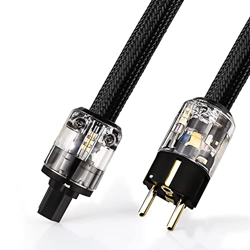 Tertullus Câble d'alimentation audio HiFi haut de gamme 1,5 m 3 × 4 mm² blindé OFC 3 cœurs Schuko / appareils froids EU AC Câble d'alimentation audiophile Subwoofer Schuko Cover