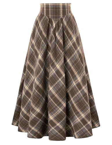 Plaid Skirt for Women A Line Elastic High Waist Long