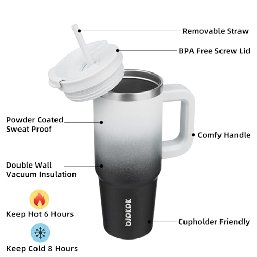 Image of BJPKPK 30 oz Insulated Tumbler With Lid And Straw Stainless Steel Tumblers Cup With Handle For Women And Men,Day And Night