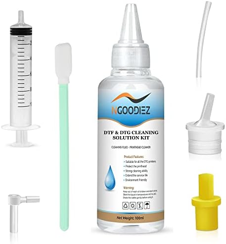 NGOODIEZ Printhead Cleaning Kit for Any DTF Printer/DTG Printer - Universal Printhead Cleaner Kit for Printer Nozzle - Printer Cleaning Kit for Direct Transfer Film Printers (100mL Solution)