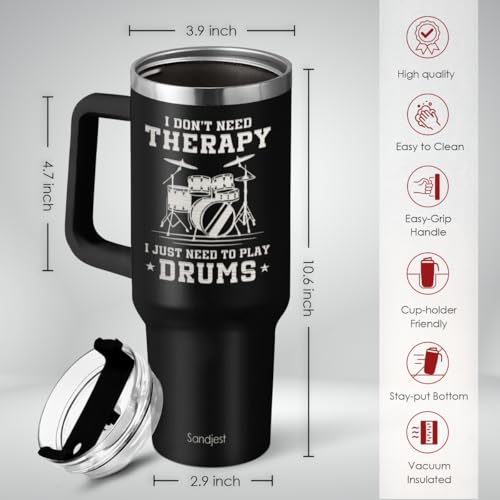 Image of SANDJEST Drummer Gifts for Men, 40oz Stainless Steel Insulated Coffee Tumbler with Lid & Straw, Travel Mug Cup Gift for Drummers, Christmas Birthday