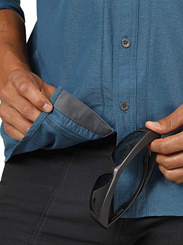 ATG by Wrangler Men's Long Sleeve Mixed Material Shirt, Dark Denim, Medium