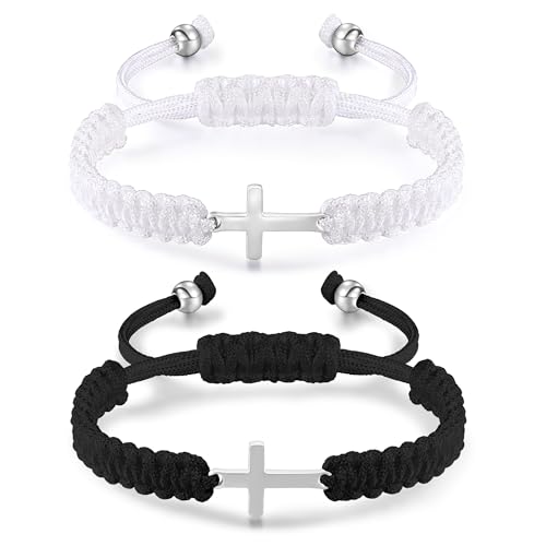 Korotho Matching Bracelets for Couples Friends, 2 Pcs Cross Bracelet for Women Men Matching Couple Jewelry for Girlfriend Boyfriend BFF Friendship Bracelets Gifts for 2 Pulseras Para Hombres (BW)