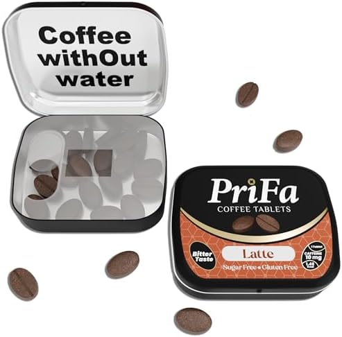 PriFa Latte Coffee Tablets – Water-Free Instant Coffee, Sugar-Free, Unsweetened, Pocket-Sized, On-The-Go Caffeine Boost – 15mg Caffeine, 25 Tablets