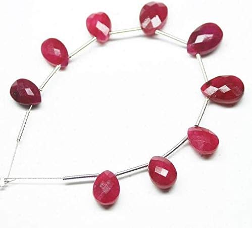 1 Strand Ruby pear Drop Faceted 8'' Long Strand Gemstone Beads, Jewelry Supplies for Jewelry Making, Bulk Beads, for Meditation Jewellery Gemstone Size 10mm to 12mm