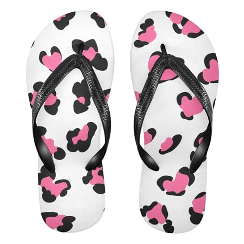 Leopard Pink Hearts Flip Flop Beach Summer Casual Sandal for Women & Men Shower Shoes 20860942