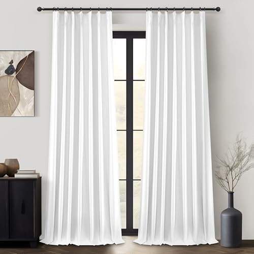 QJmydeco Solid White Linen Blackout Viral Curtains 96 Inches Long for Bedroom, Modern Pinch Pleated Boho Window Curtains para Sala Room Darkening Thermal Heavy Track Drapes 96 Inch 2 Panels Set by QJmydeco - Used condition - CA$33.06