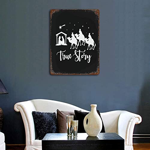 Wodevor Gift For Christian Aluminum Sign Outdoor Signs True Story Plaque Tin Sign For Garage Man Cave Shop Bar Pub Decor 12"X16" Merry Christmas Sign For Plaque Poster Cafe Wall Art Gift #TOP2