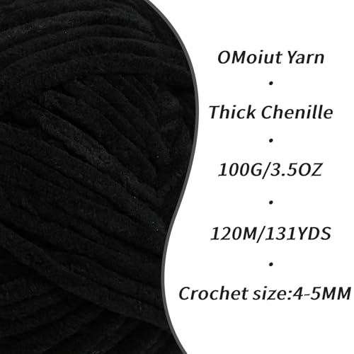 Image of 3 Pack Black Fluffy Velvet Yarn for Crocheting, Chunky Chenille Baby Blanket Yarn for Crochet, Soft Fuzzy Puzzle Yarn for Knitting, (100g /3.53oz Each) Bulky Thick Amigurumi Crochet Yarns