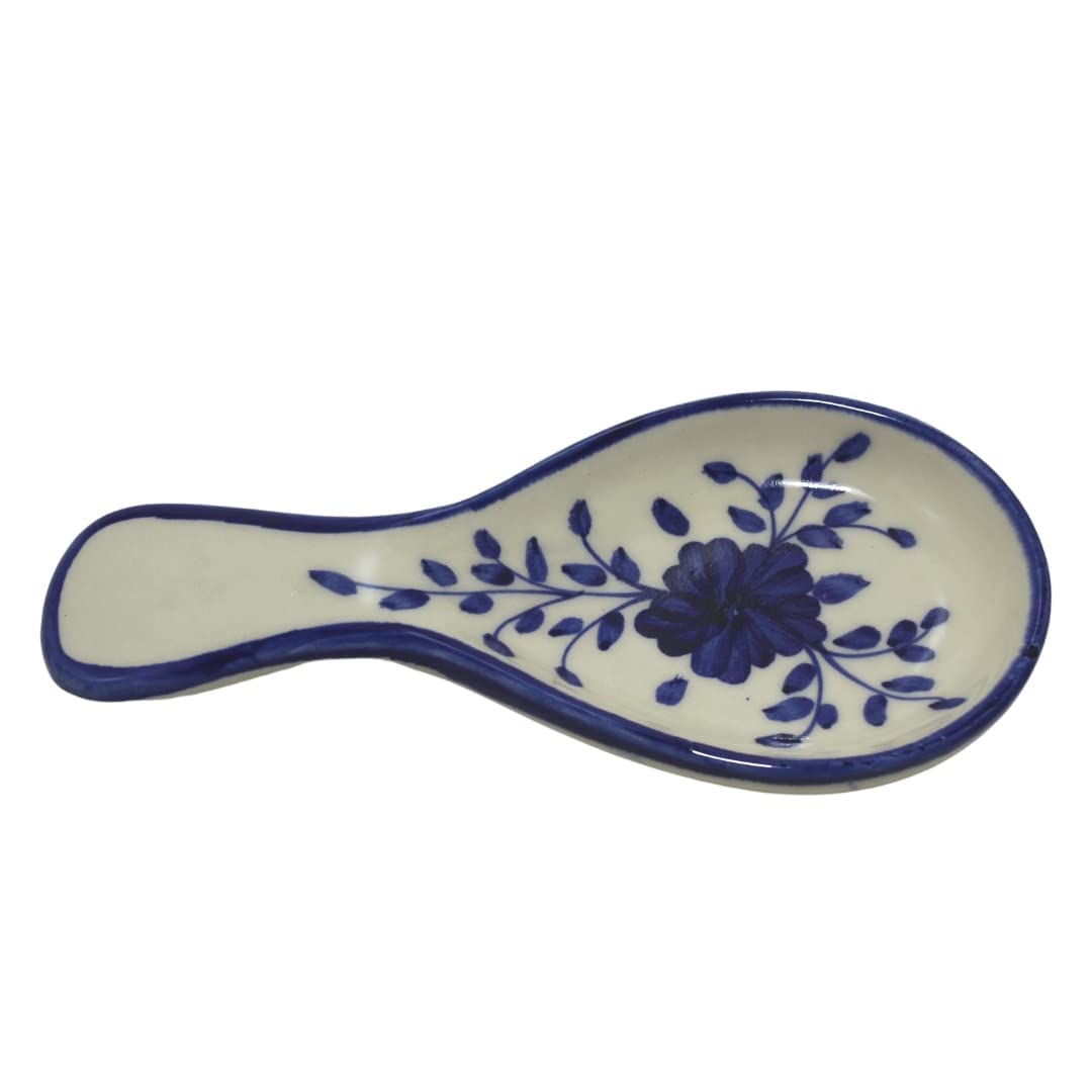 Mirakii Ceramic Spoon Rest Holder for Kitchen – Hand Painted Blue Floral Utensil Rest for Stove Top & Counter – Indian Pottery, Microwave & Dishwasher Safe - Image 7 thumbnail