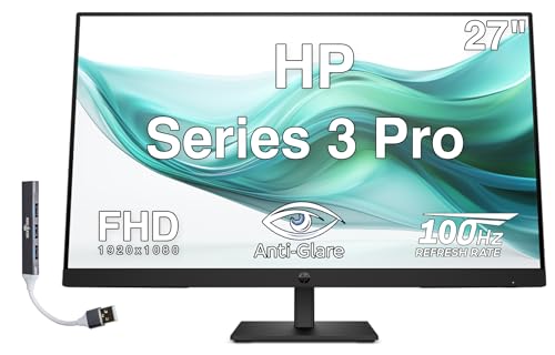 Image of HP Series 3 Pro 27 inch FHD IPS Monitor with 5ms Response Time, Anti-Glare, Flicker Free, 250 nits Brightness, VESA Mount (100mm), Displayport, HDMI & Dockztorm USB Port Expander, Black Color