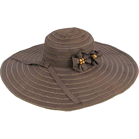 Karen Keith Sun Hat, Large Brim Ribbon Hat with Removeable Flowers RF31-6 LTC (Brown (B)), size Cover