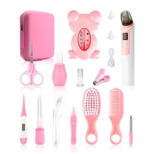 Baby Grooming and Healthcare Kits with Baby Nasal Aspirator, 17 in 1 Portable Baby Safety Care Set with Hair Brush Comb Nail Clipper for Newborn Infant Girl Boys(Pink)