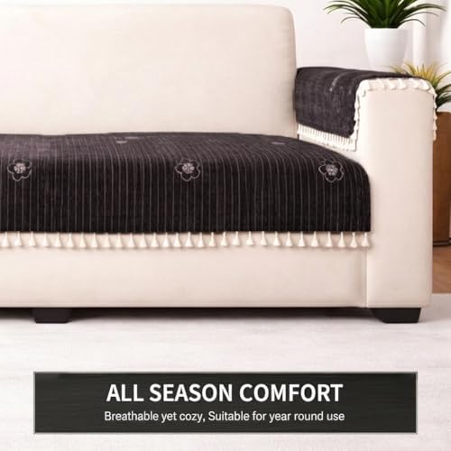 Image of STITCHNEST Woven Fabric Sofa Cover 2 Seater with 2 Hand Rest Covers - Washable Black Sofa Cover with Tassels - Durable Premium Fabric - Stylish Sofa Protector for Living Room & Furniture Decor11