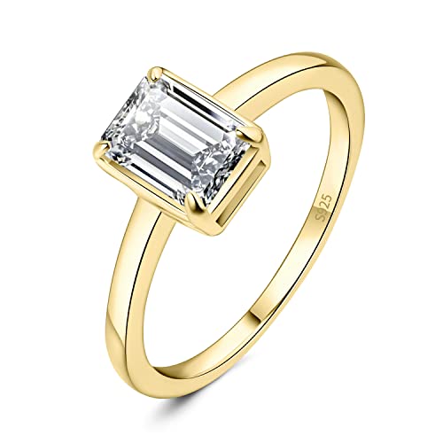 JewelryPalace Anillo Brillante Solitario Mujer Plata 1ct Circonita Corte Esmeralda Rectangular, Anillos de Compromiso Diamante Simulado Chapado en Oro, Anillo Promesa Clásico Piedra, Joyas Novia 17