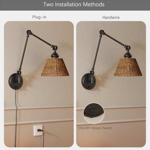 Image of Plug in Wall Sconce, Gold Adjustable Swing Arm Wall Lamp, 1 Pack
