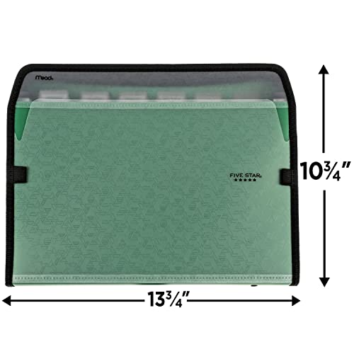Five Star 7-Pocket Expanding File Organizer, Plastic Expandable File Folders With Customizable Tabs & Clear Cover, Holds 11" X 8-1/2", Zipper Closure, Seaglass Green (72707) #TOP6