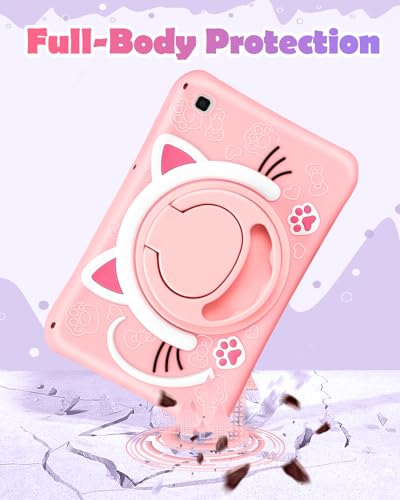 Wazzasoft for Samsung Galaxy Tab A7 Lite 8.7” Case Girls Cute Cat Kawaii Cover Girly 3D Cartoon Women Kitten with Rotating Handle Stand & Strap Soft Silicone Funda for Galaxy A7 Lite Table Cases 2021