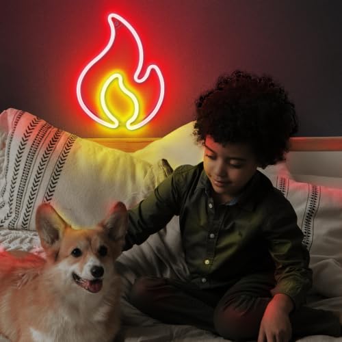 Image of Lumoonosity Flame Neon Sign, Red and Yellow Neon Light with On /Off Switch, Led Light Sign for Wall Decor, Hanging Flame Shaped Light, Fire Neon Lights for Bedroom, Gaming Room Setup