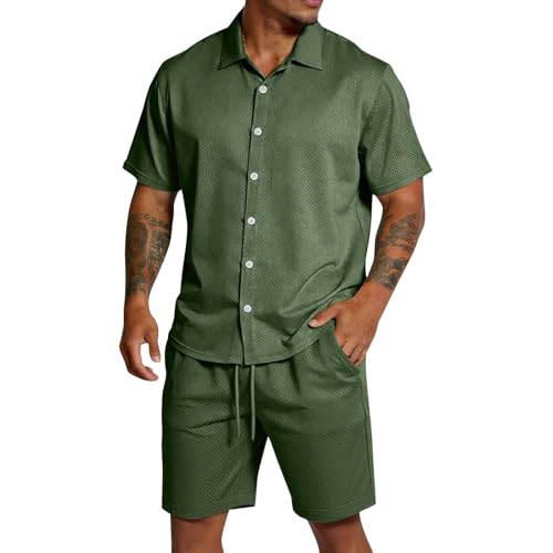 Ensemble de plage deux pièces pour homme avec short et chemisette verte coupe décontractée