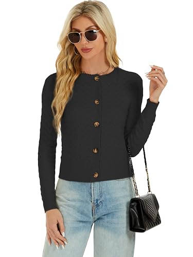 Image of Women's Long Sleeve Cropped Knitted Sweater Cardigan Button Down Open Front Knitted Shrug Sweaters