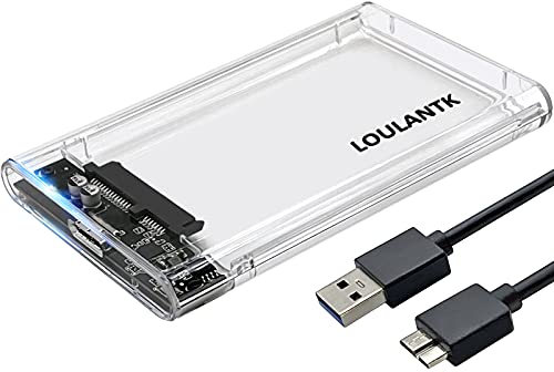 LOULANTK 2.5-Inch SATA to USB 3.0 Clear External Hard Drive Enclosure Tool-Free Installation [Optimized for SSD, Supports UASP SATA III] (SATA Clear) (SATA-Clear)