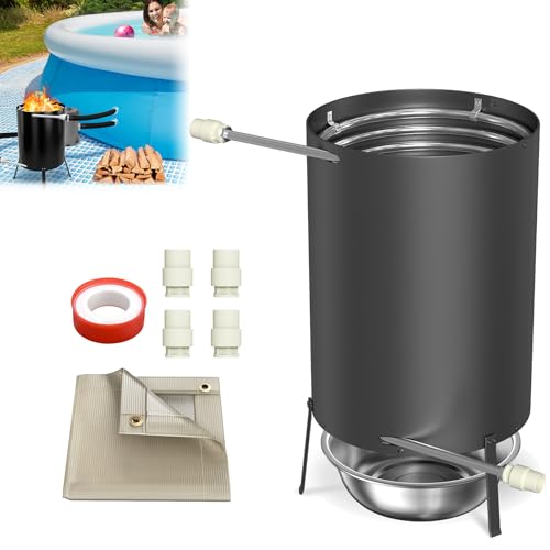 ACXIN 1 calentador de piscina con fuego, conexiones de acero inoxidable, depósito de leña, calentador de piscina con espiral de calefacción para piscinas, estufas de piscina, calentadores, incluye