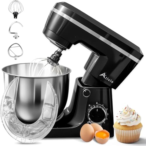 Alivio 5L Stand Mixer 1500W Heavy Duty Kitchen Mixer, 10+ Speed Control with Pulse, Electric Food Mixer with Dough Hook, Flat Beater & Whisk, Stainless Steel Bowl for Baking & Kneading (Black)