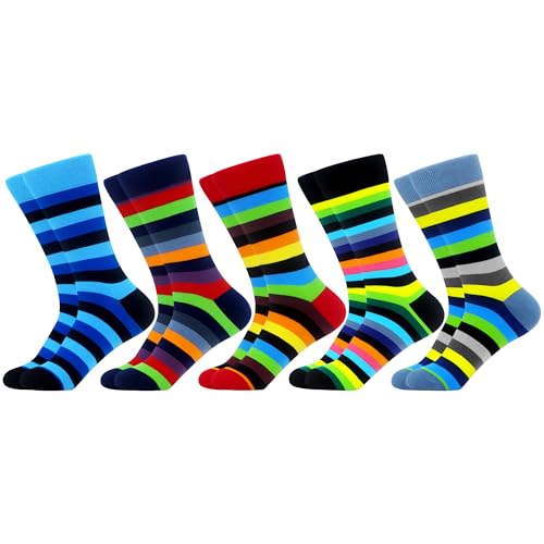 WeciBor Herren Lustige Bunte Socken, 5 Paar Regenbogen Gestreift, Größe 43-46