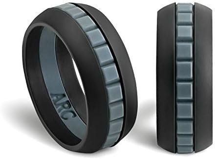 Silicone Wedding Ring for Men - by ArcRings - Comfortable, Breathable, Athletic, Unique Design, Thin Wedding Band for Him - 100% Lifetime Guarantee - Perfect for the Everyday Man - Black Size 13