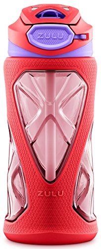 ZULU Torque 16oz Plastic Kids Water Bottle with Silicone Sleeve and Leak-Proof Locking Flip Lid, Soft Touch Carry Loop for School Backpack, Lunchbox, BPA-Free Dishwasher Safe, Pink