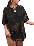 Picture of Remidoo Women's Casual Short Sleeve Graphic Oversized T Shirt Loose Letter Print Tee Top Blouse Brown XX-Large
