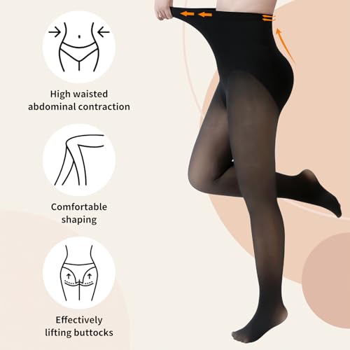 2 Pairs Women Fleece Lined Tights - Triangle Crotch Design Warm Pantyhose Skin Colored Tights for Winter2