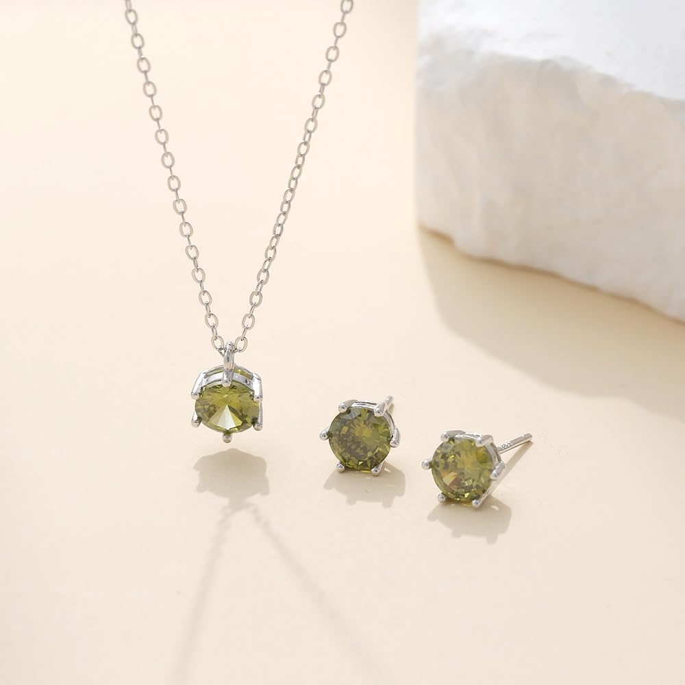 Halskette Silberschmuck Sets für Frauen, Zirkonia -Anhänger und Geburtssteinen Ohrringe Set Braut Hochzeit Brautjungfer Damen Geschenkschmuck Schmuck
