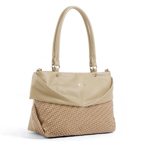 Image of EXOTIC Virelle Textured Dual Panel Handbag for Women | Spacious Multi-Compartment Carryall | Shoulder Carry with Adjustable Sling Strap | Premium PU Leather Purse