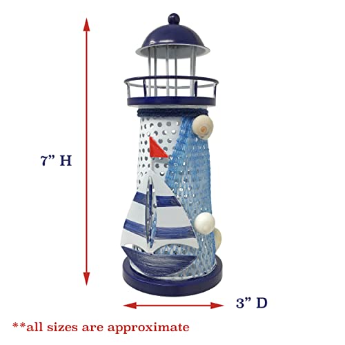 Banberry Designs Led Nautical Light House - Seaside Lighthouse Lighted Decoration - Blue And White Lighthouse With Color Changing Led - Beach Accents #TOP2
