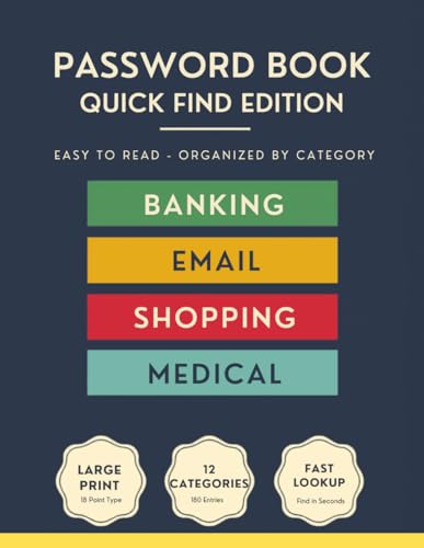 Password Book: Quick Find Edition: Large Print Password Organizer Categorized