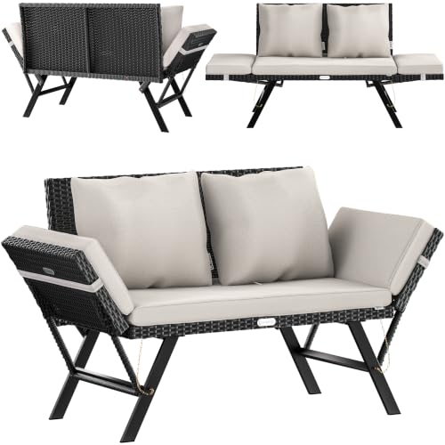 CASARIA® Polyrattan Gartenbank mit Liegefunktion Schwarz