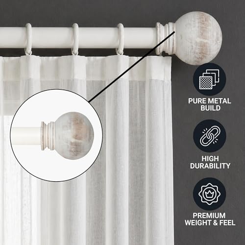Image of Deco Window 18 inch-44 inch Adjustable Rustproof Curtain Rod for Doors & Windows with Brackets, Extendable Iron Metal Pipe Holder with Wood Ball Finials (Ivory,25MM Diameter)